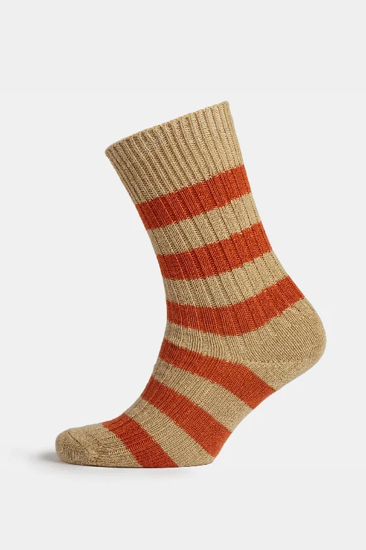 Sale Event Premium Cotton Sock Stripe - Beige/Orange