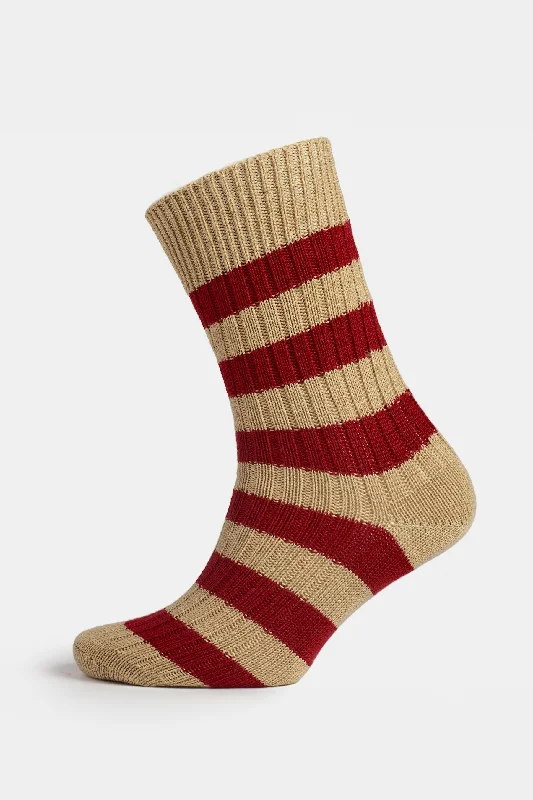 Special Discount Premium Cotton Sock Stripe - Beige/Red
