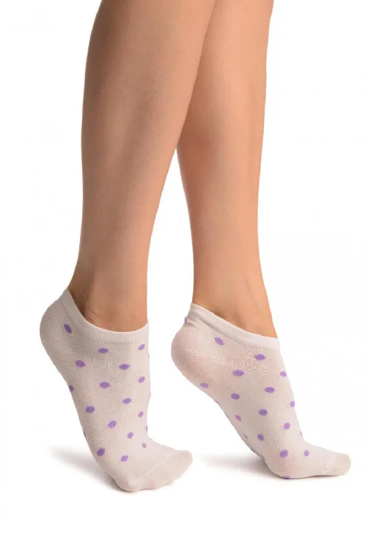 Reduced Price Purple Polka Dot On White Footies Socks