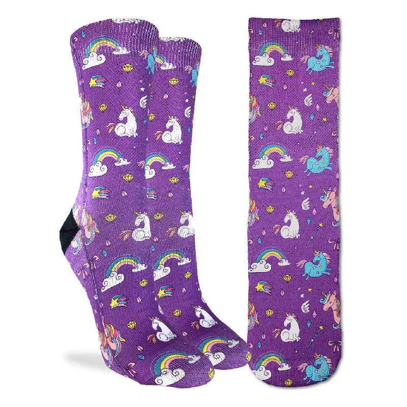 Year-End Deals "Rainbows & Unicorns" Crew Socks by Good Luck Sock - Medium