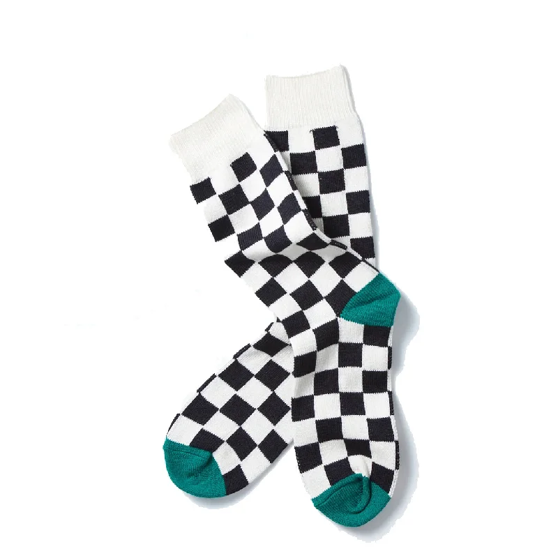 Fantastic Savings Rototo Checkerboard Sock Ivory / Black Green