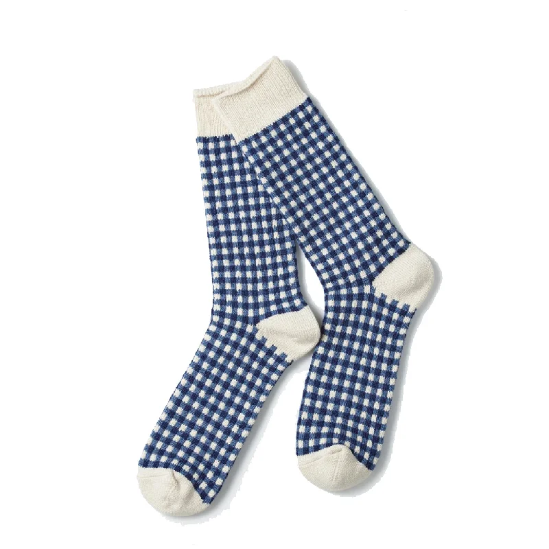 Lowest Rates Rototo Jacquard Knit Gingham Sock Navy