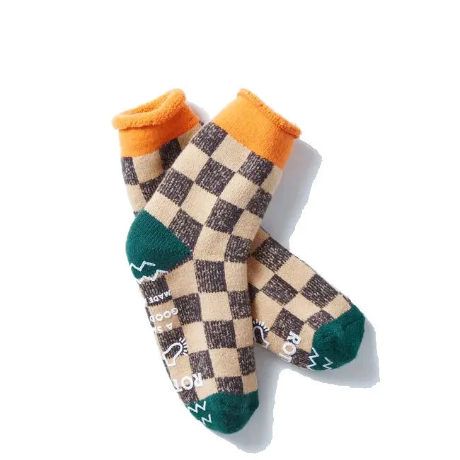 Limited Supply Rototo Pile Room Socks Checkerboard Light Orange