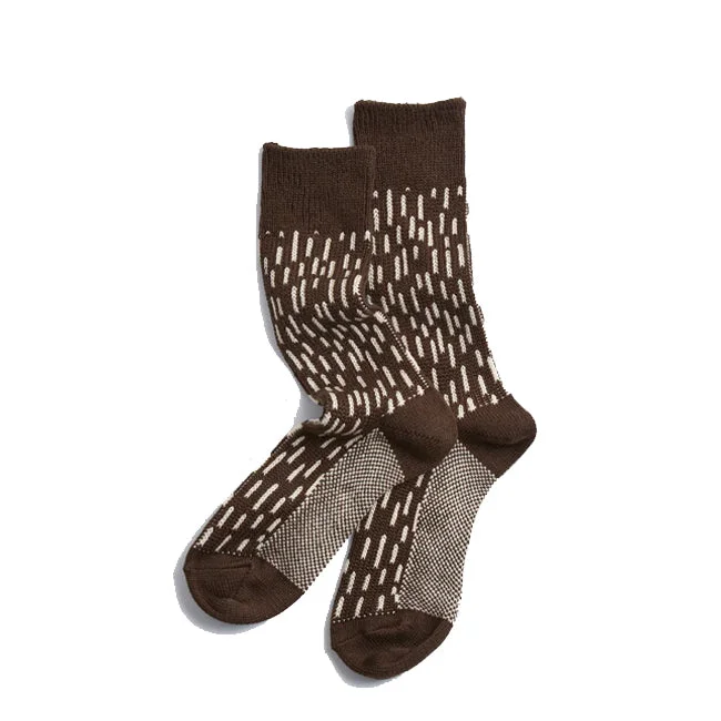 Early Access Rototo Rain Drop Crew Socks Dark Brown / Ivory