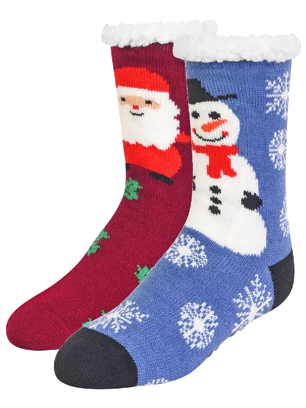 Early Access Santa & Frosty Print Thermal 2-Pack Thick Non-Skid Slipper Socks