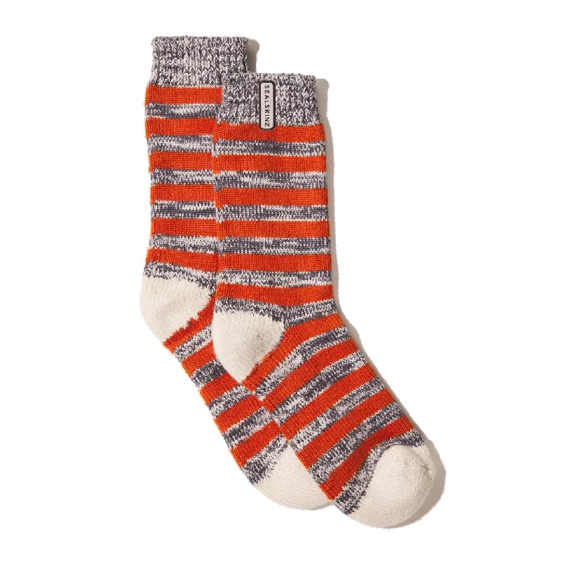 Weekend Discounts to Indulge In Sealskinz Banham Bamboo Striped Sock Orange / Grey / Cream