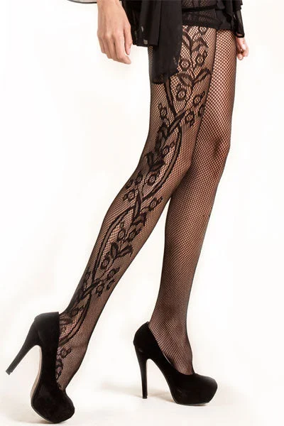 Shop the Weekend Away Side Whimsical Floral Inset Fishnet Tights
