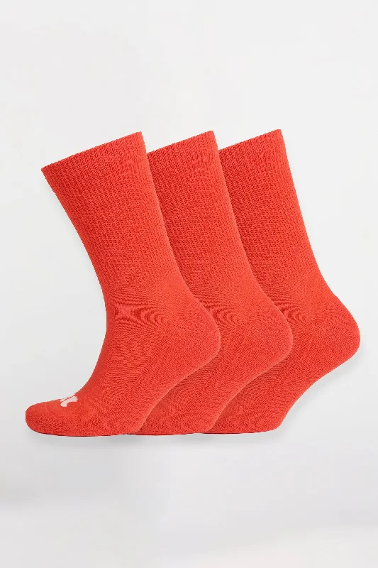 Value Deals Single Colour Sports Calf Sock 3 Pack - Flame Red