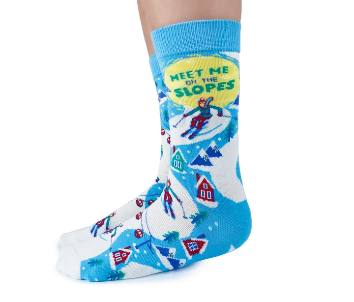 "Ski The Slopes" Cotton Crew Socks by Uptown Sox - Medium