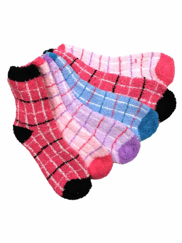 Low Price Soft 6 Pack Assorted Plaid Fuzzy Crew Socks