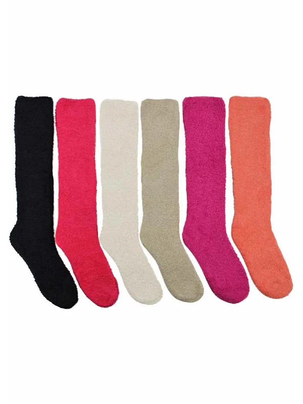 Hurry Up Solid Color Assorted 6-Pack Knee High Fuzzy Socks