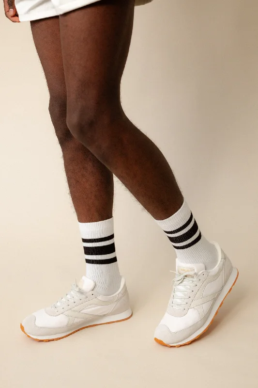 Sports Cotton Sock Calf 3 Pack - White/Black Stripe