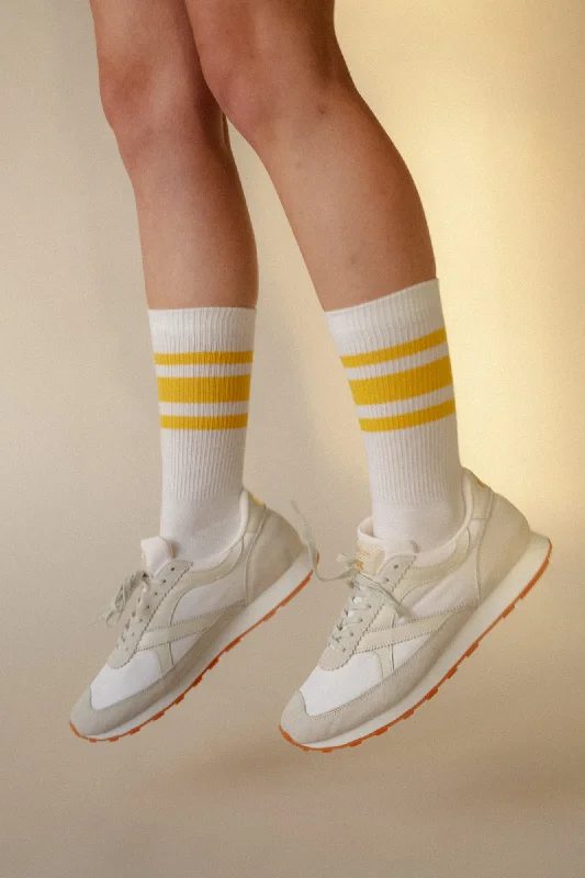 Sports Cotton Sock Calf 3 Pack - White/Canary Yellow Stripe