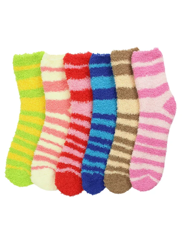 Time-Sensitive Striped Assorted Multicolor 6 Pack Fuzzy Socks