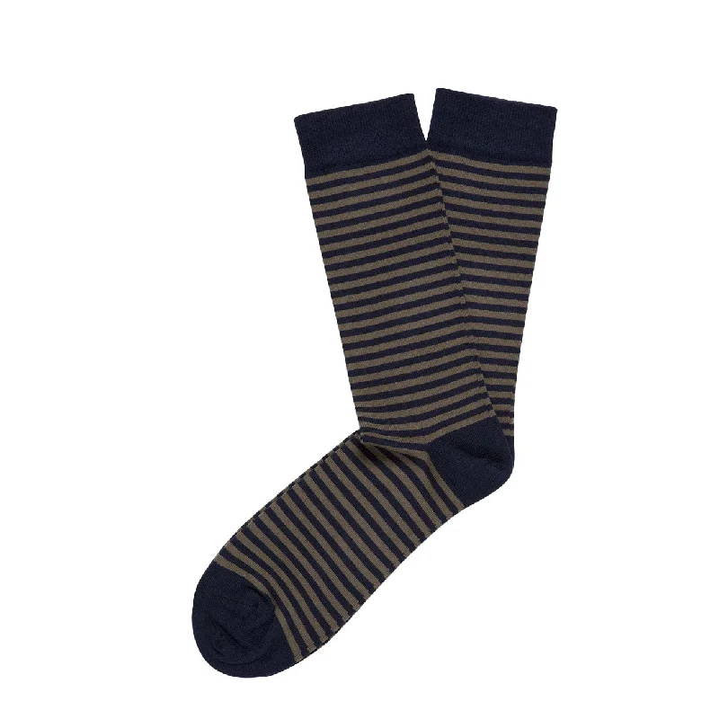 Weekend Deals That Thrill Sunspel Long Staple Cotton Socks Navy / Dark Moss English Stripe