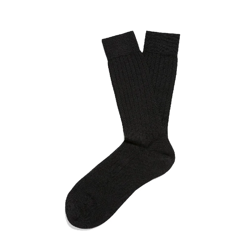 Weekend Special Sunspel Merino Wool Ribbed Socks Black