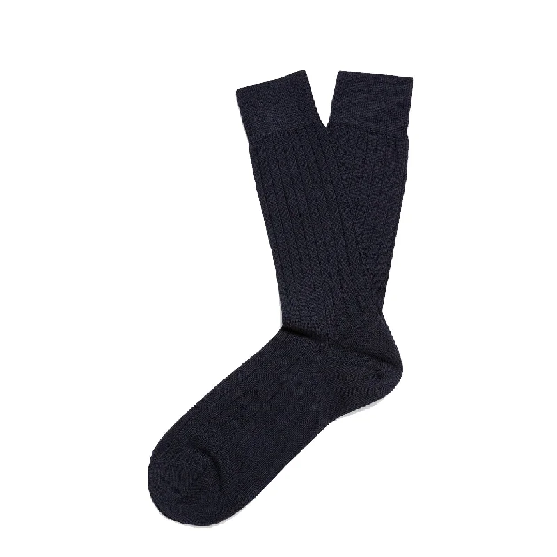 Early Access Sunspel Merino Wool Ribbed Socks Navy