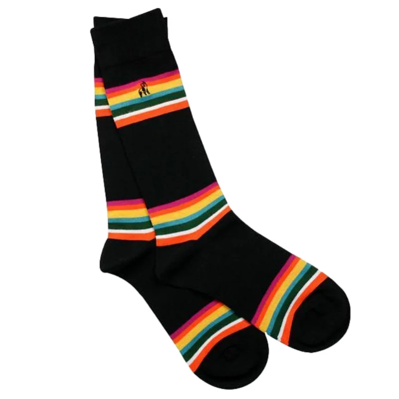 Weekend Deals to Brighten Your Day Swole Panda Mens Bold Striped Bamboo Socks - Black