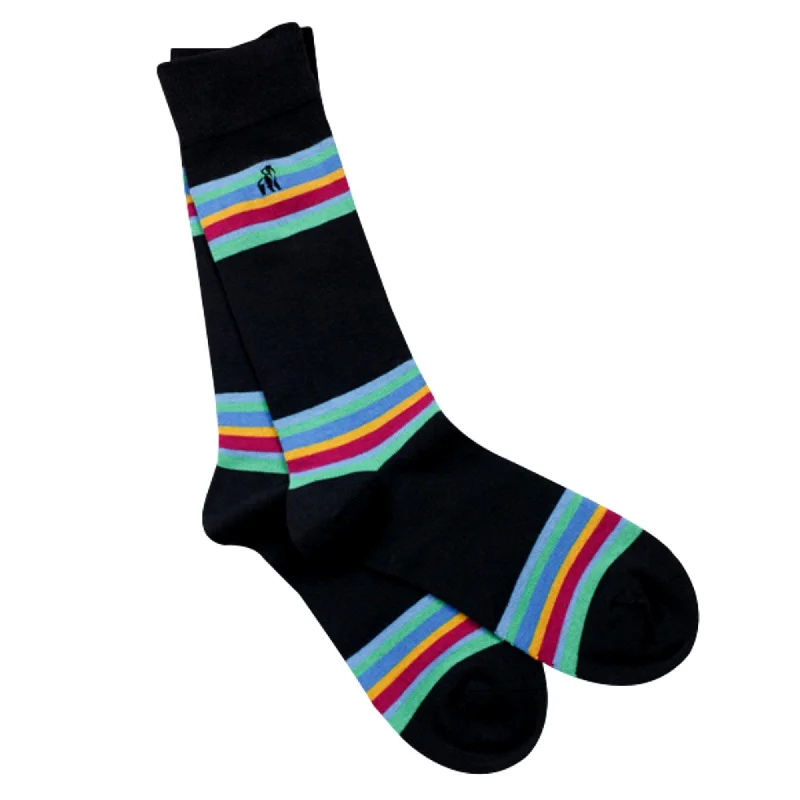 Unbeatable Prices Swole Panda Mens Bold Striped Bamboo Socks - Navy