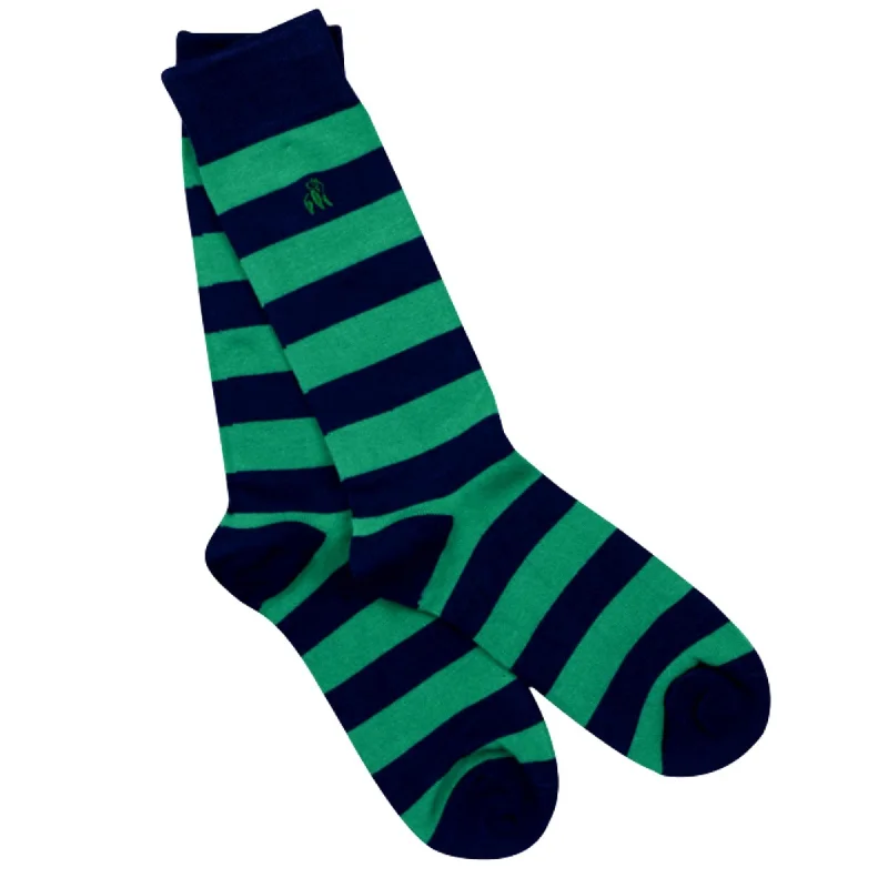 Now or Never Swole Panda Mens Lime Green Striped Bamboo Socks - Green/Navy