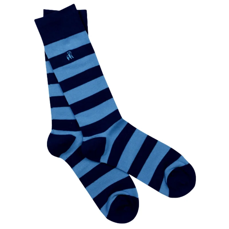 Take Action Swole Panda Mens Sky Blue Striped Bamboo Socks - Sky Blue/Royal Blue