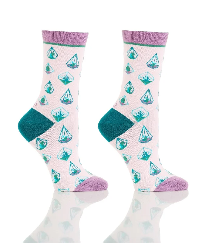 Weekend Savings Sensation "Terrariums" Cotton Dress Crew Socks by YO Sox - Medium