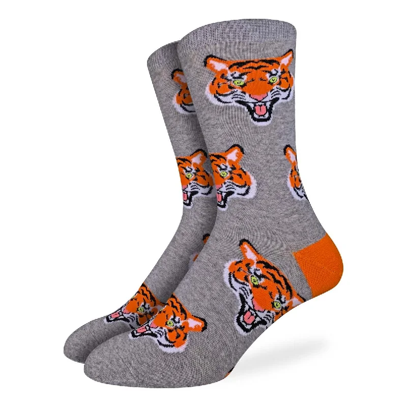 Midnight Sale "Tigers" Cotton Crew Socks by Good Luck Sock - Large