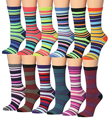 Weekend Savings Spectacular Tipi Toe Women's 12 Pairs Colorful Patterned Crew Socks WC85-AB