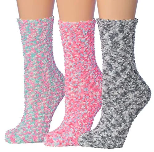Weekend Savings Bonanza Tipi Toe Women's 3-Pairs Cozy Microfiber Anti-Skid Soft Fuzzy Crew Socks FZ20-B