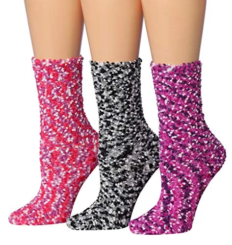 Weekend Savings Extravaganza Tipi Toe Women's 3-Pairs Cozy Microfiber Anti-Skid Soft Fuzzy Crew Socks FZ29-B