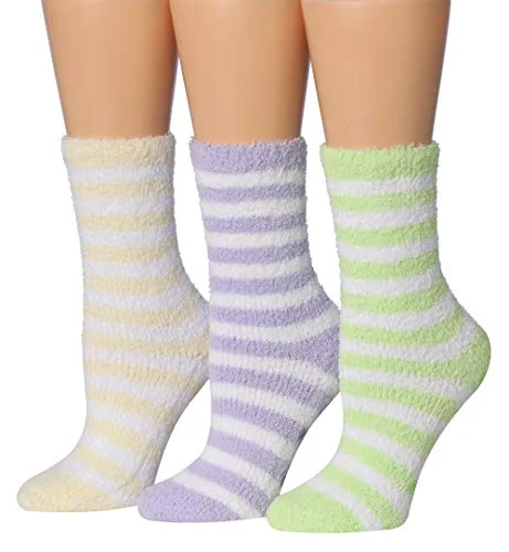 Tipi Toe Women's 3-Pairs Cozy Microfiber Anti-Skid Soft Fuzzy Crew Socks FZ31-A