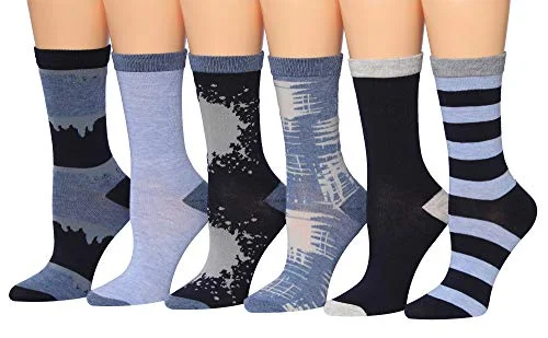 Bonus Offer Tipi Toe Women's 6-Pairs Colorful Funky Patterned Crew Dress Socks WC95-B