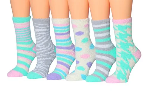 Tipi Toe Women's 6-Pairs Cozy Microfiber Anti-Skid Soft Fuzzy Crew Socks FZ09-6PK