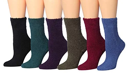 Tipi Toe Women's 6-Pairs Cozy Microfiber Anti-Skid Soft Fuzzy Crew Socks FZ30-6