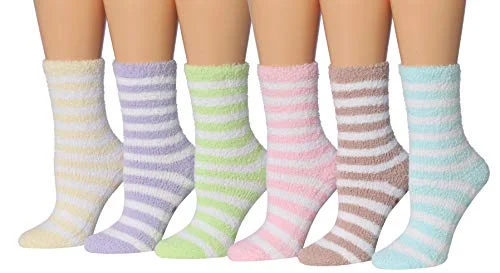 Tipi Toe Women's 6-Pairs Cozy Microfiber Anti-Skid Soft Fuzzy Crew Socks FZ31-6