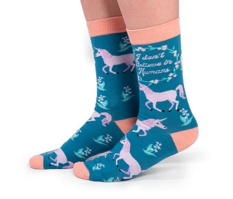 "Unicorn Utopia " Cotton Crew Socks by Uptown Sox - Medium