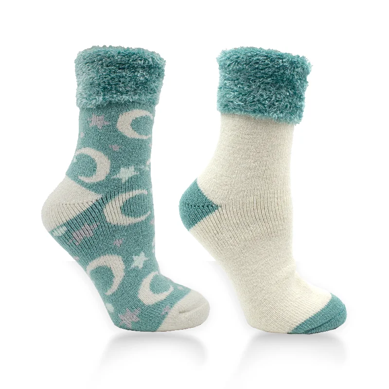 (2-Pack) Womens Lush N Plush Neroli and Shea Butter Infused Slipper Socks - Moons