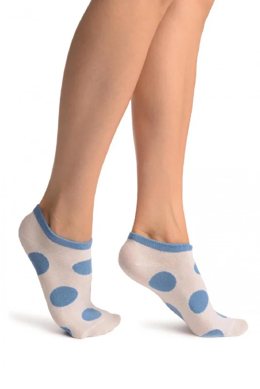 Weekend Specials to Relish White With Large Blue Polka Dot Footies Socks