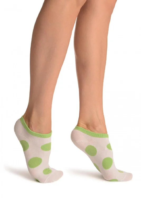 Weekend Specials to Snag White With Large Green Polka Dot Footies Socks