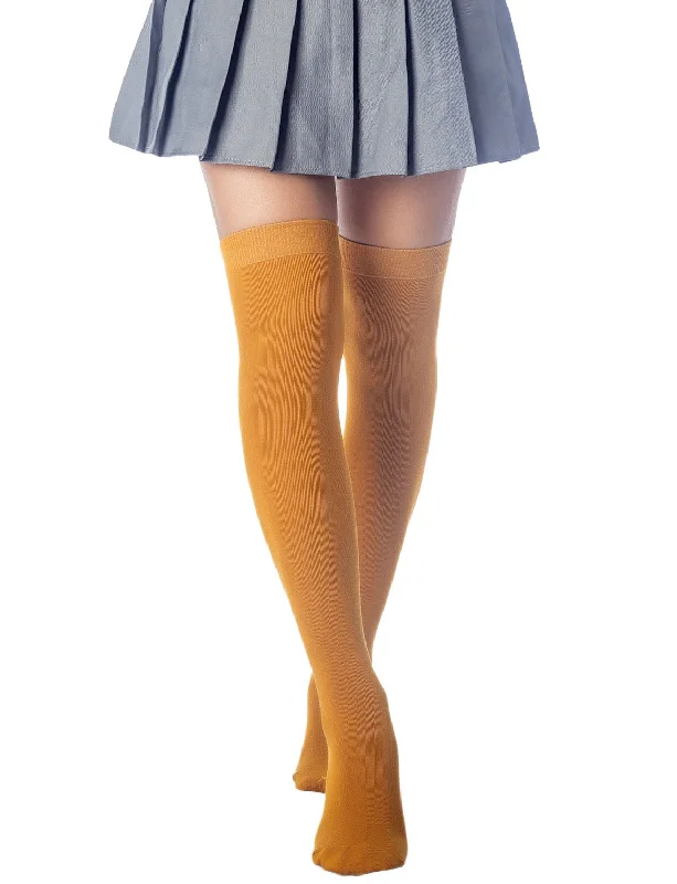 Shop and Save iB-iP Women's Cotton Solid Color Hold-up Thigh High Long Socks