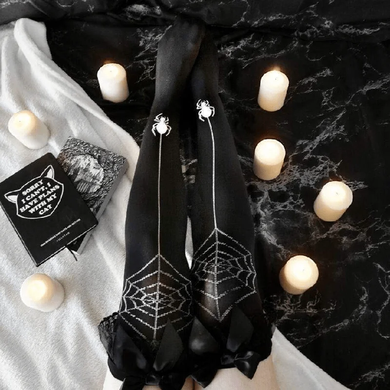 Weekend Specials to Enjoy Women's Goth Spider Web Black Stockings With Bowknot