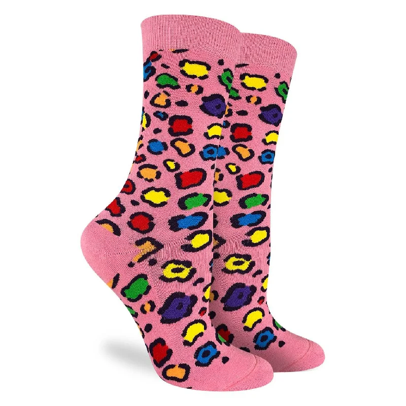 Weekend Discounts to Grab Leopard Rainbow Print Socks" Crew Socks by Good Luck Sock - Medium