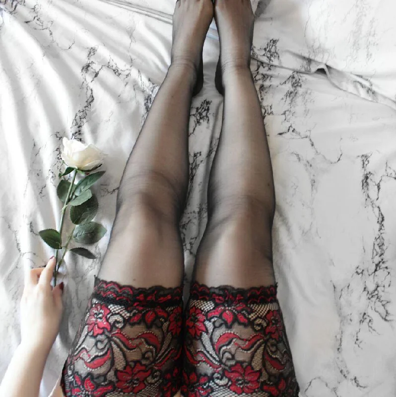 Unbeatable Deal Women's Sheer Stocking With Floral Lace Hem