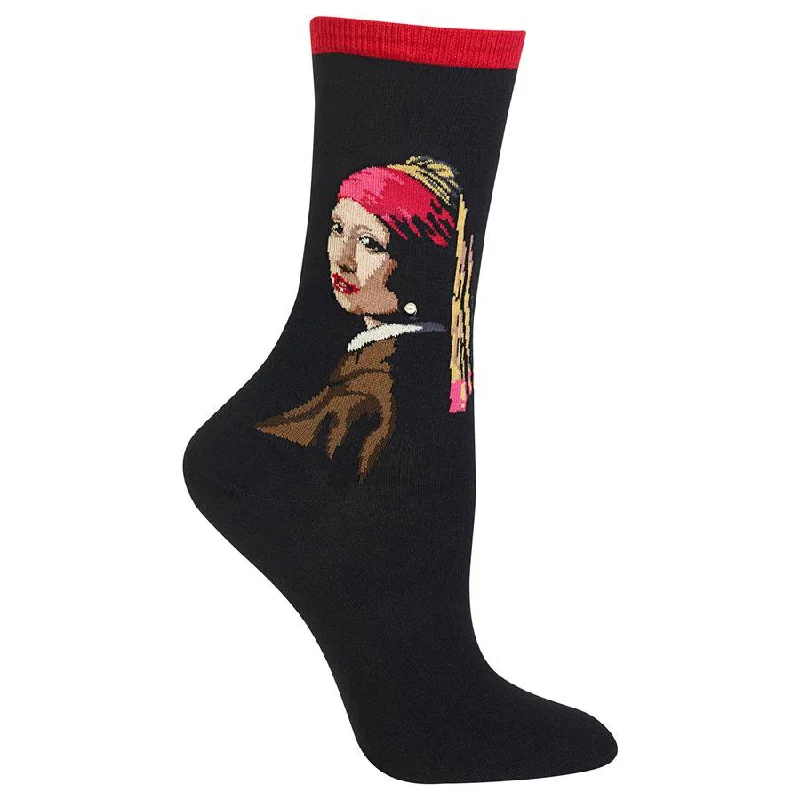Super Bargain Vermeer "Girl With A Pearl Earring" Cotton Dress Crew Socks by Hot Sox - Medium