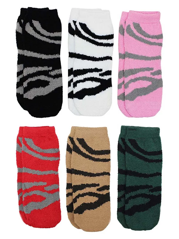 Can't Beat Zebra Print 6-Pack Assorted Soft & Fuzzy Socks