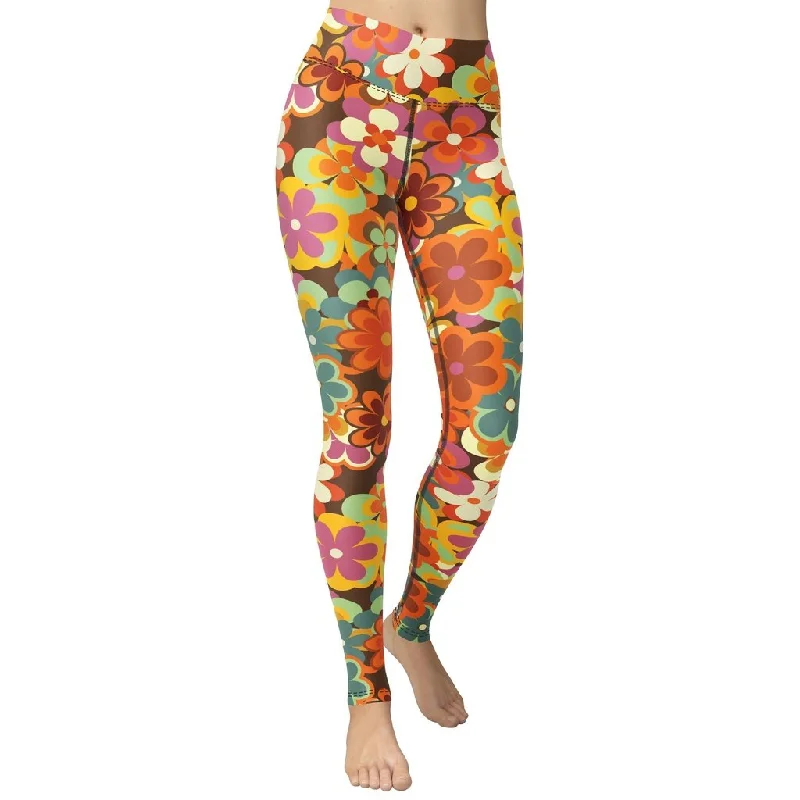 Weekend Savings Fiesta 70s Flower Pattern Yoga Leggings