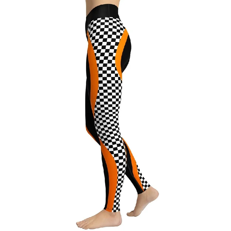 Weekend Savings Galore Black and Orange Checkered Yoga Leggings