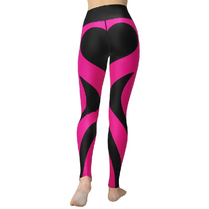 Weekend Discounts to Relish Black & Pink Heart Shaped Yoga Leggings