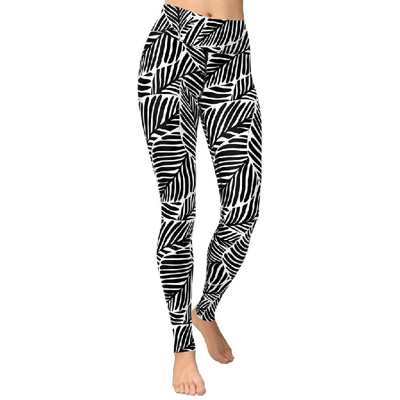 Weekend Deals to Make You Happy Black & White Leaves Yoga Leggings