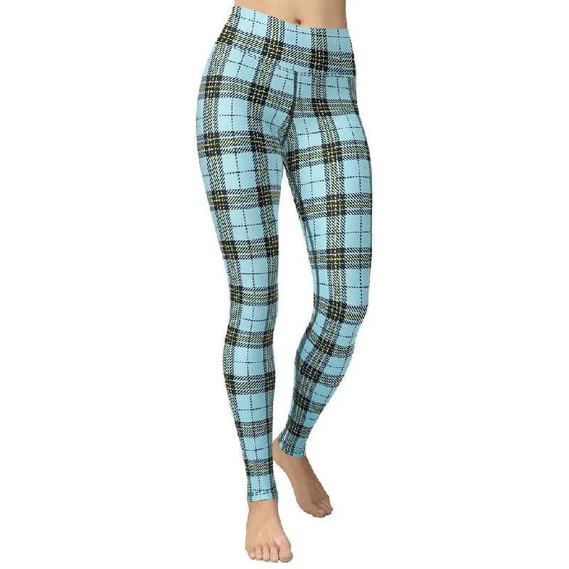 Weekend Discounts to Celebrate Blue Plaid Print Yoga Leggings